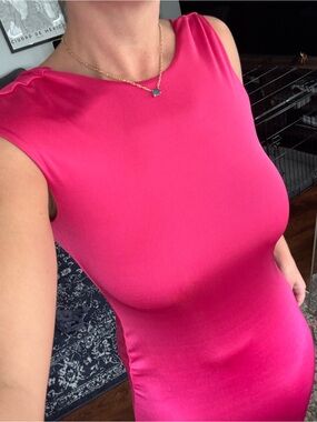 Reformation Pink Solid Round Neck Sleeveless Backless Bodycon Midi Dress M